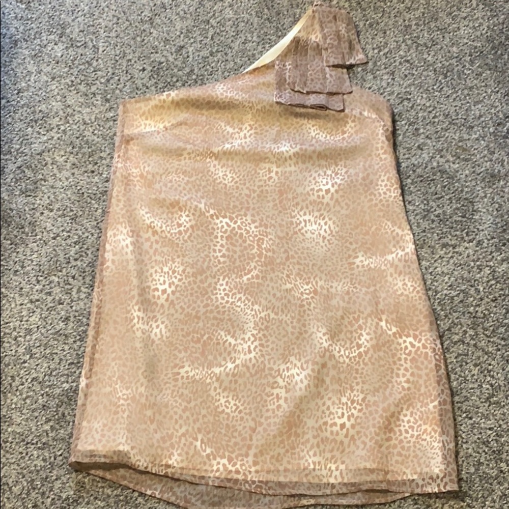 Cheetah print one shoulder dress.